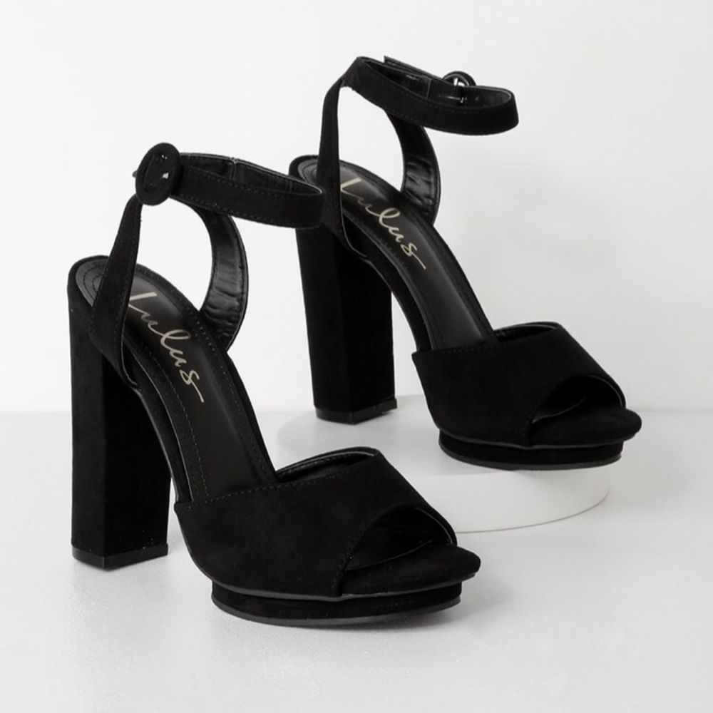 Black Suede Ankle Strap Platform Heels